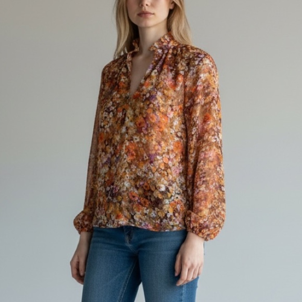 TCEC Floral Ruffle Blouse S Romantic Vintage Inspired Top